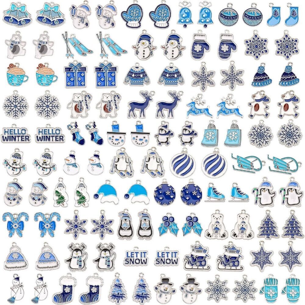 110Pcs/55 Pairs Christmas Winter Charms, Winter Charms for Jewelry Making, Assor